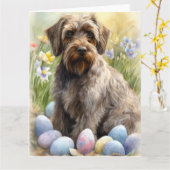 Drahthaar Pointing Griffon Easter Eggs Holiday Karte (Gelbe Blume)