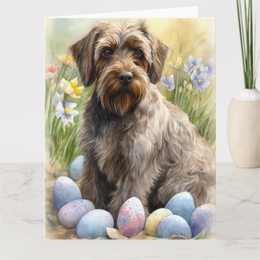 Drahthaar Pointing Griffon Easter Eggs Holiday Karte (Vorderseite)