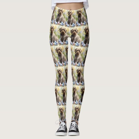 Drahthaar Pointing Griffon Easter Eggs Holiday Leggings (Vorderseite)