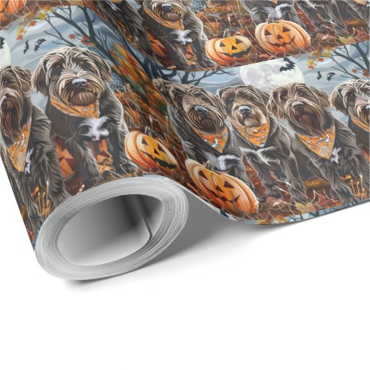 Drahthaar Pointing Griffon Halloween Spooky Geschenkpapier (Rolleneckpunkt)