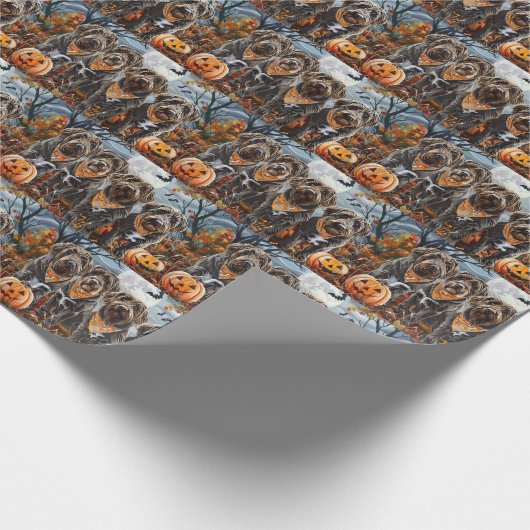Drahthaar Pointing Griffon Halloween Spooky Geschenkpapier (Ecke)