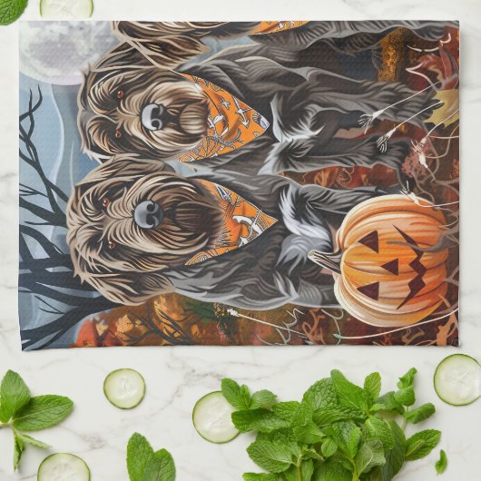 Drahthaar Pointing Griffon Halloween Spooky Geschirrtuch (Gefaltet)