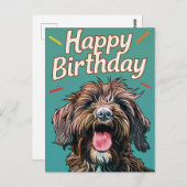 Drahthaar Pointing Griffon Happy Birthday Postkarte (Vorne/Hinten)