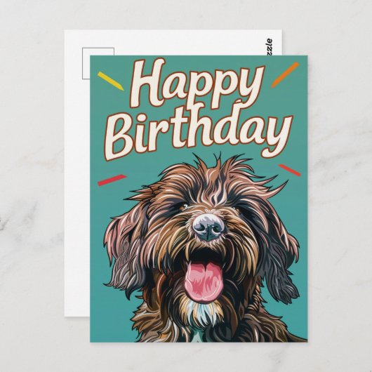 Drahthaar Pointing Griffon Happy Birthday Postkarte (Vorne/Hinten)