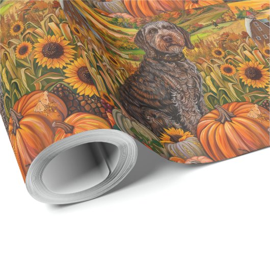Drahthaar Pointing Griffon Herbst Erntedank Geschenkpapier (Rolleneckpunkt)