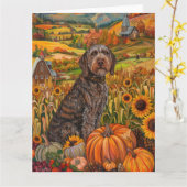 Drahthaar Pointing Griffon Herbst Erntedank Karte (Gelbe Blume)