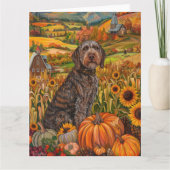 Drahthaar Pointing Griffon Herbst Erntedank Karte (Vorderseite)