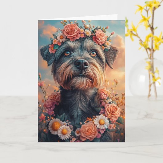 Drahthaar Pointing Griffon Herz Valentinstag Karte (Gelbe Blume)