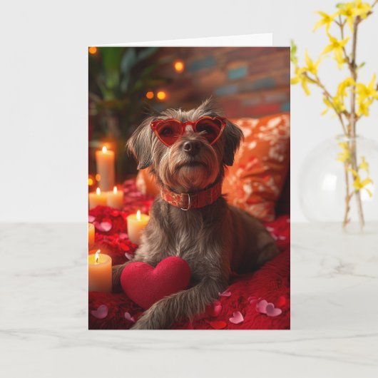 Drahthaar Pointing Griffon Herz Valentinstag Karte (Gelbe Blume)