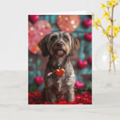 Drahthaar Pointing Griffon Herz Valentinstag Karte (Gelbe Blume)