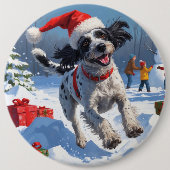 Drahthaar Pointing Griffon in Snow Christmas Hat Button (Vorderseite)