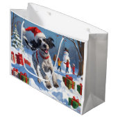 Drahthaar Pointing Griffon in Snow Christmas Hat Große Geschenktüte (Vorderseite Schrägansicht)