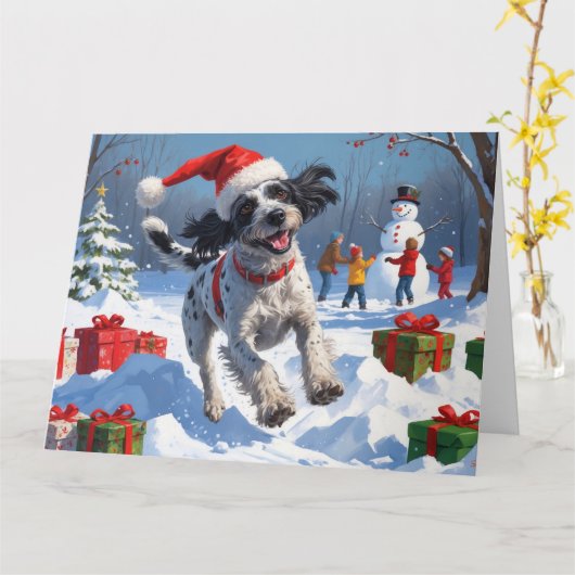 Drahthaar Pointing Griffon in Snow Christmas Hat Karte (Gelbe Blume)