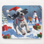 Drahthaar Pointing Griffon in Snow Christmas Hat Mousepad (Vorne)