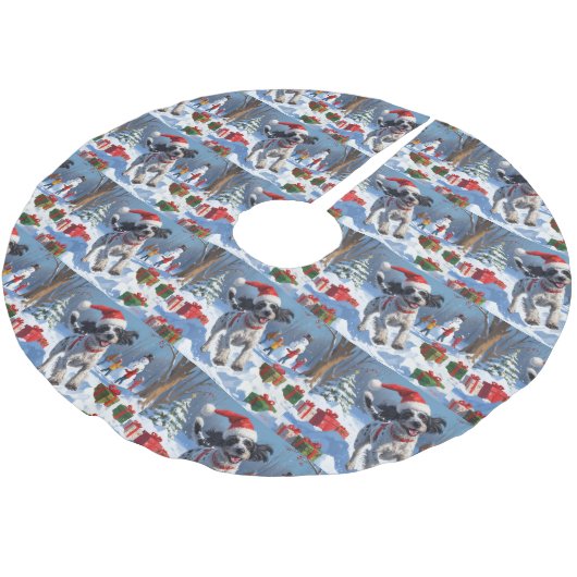 Drahthaar Pointing Griffon in Snow Christmas Hat Polyester Weihnachtsbaumdecke (Schrägansicht)