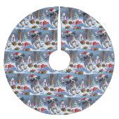 Drahthaar Pointing Griffon in Snow Christmas Hat Polyester Weihnachtsbaumdecke (Vorderseite)