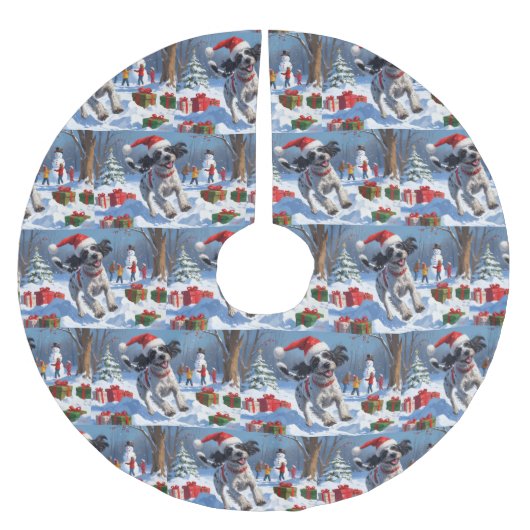 Drahthaar Pointing Griffon in Snow Christmas Hat Polyester Weihnachtsbaumdecke (Vorderseite)