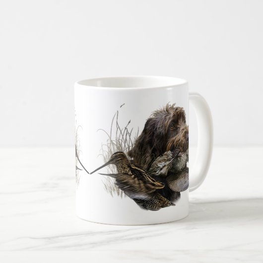 Drahthaar Pointing Griffon, Jagd auf Holzhaken Kaffeetasse (VorderseiteRechts)