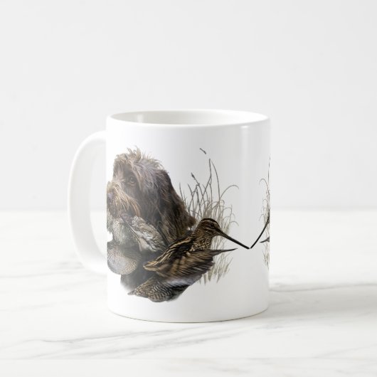 Drahthaar Pointing Griffon, Jagd auf Holzhaken Kaffeetasse (Vorderseite Links)