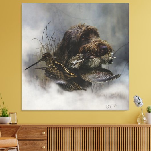 Drahthaar Pointing Griffon, Jagd auf Holzhaken Leinwanddruck (Insitu (Wohnzimmer))