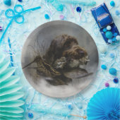 Drahthaar Pointing Griffon, Jagd auf Holzhaken Pappteller (Party)