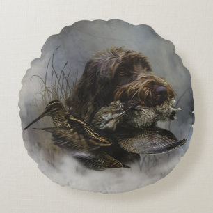 Drahthaar Pointing Griffon, Jagd auf Holzhaken Rundes Kissen