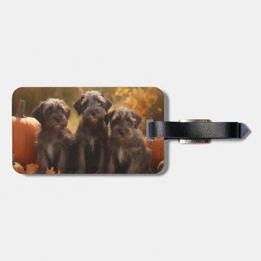 Drahthaar Pointing Griffon Puppy Herbst Gepäckanhänger (Rückseite horizontal)