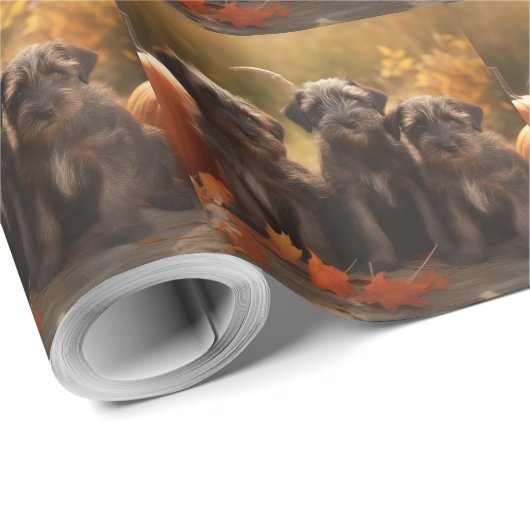 Drahthaar Pointing Griffon Puppy Herbst Geschenkpapier (Rolleneckpunkt)