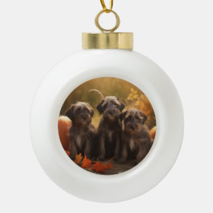Drahthaar Pointing Griffon Puppy Herbst Keramik Kugel-Ornament