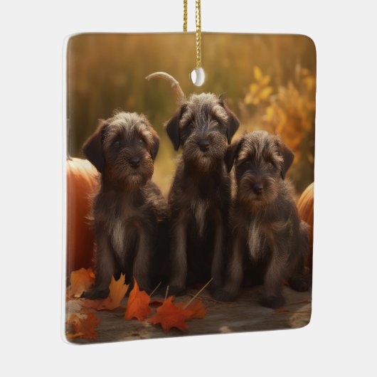 Drahthaar Pointing Griffon Puppy Herbst Keramikornament (Rechts)