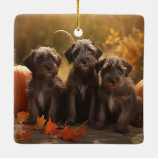 Drahthaar Pointing Griffon Puppy Herbst Keramikornament (Rückseite)