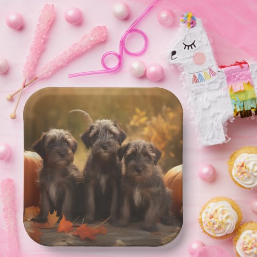 Drahthaar Pointing Griffon Puppy Herbst Pappteller (Party)