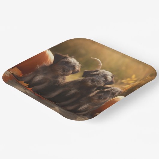 Drahthaar Pointing Griffon Puppy Herbst Pappteller (Gewinkelt)