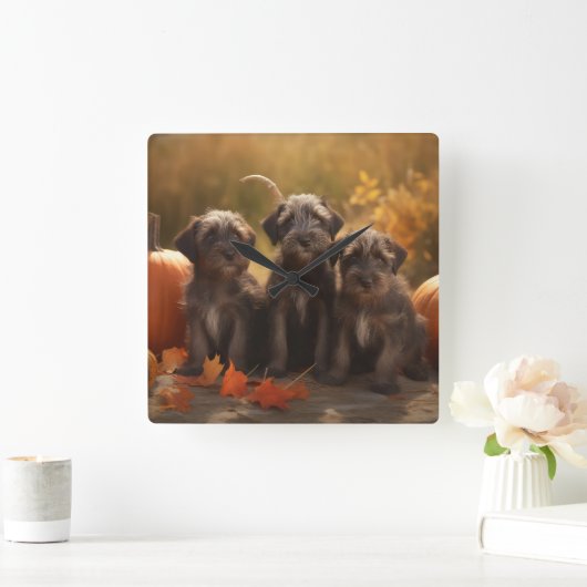 Drahthaar Pointing Griffon Puppy Herbst Quadratische Wanduhr (Zuhause)