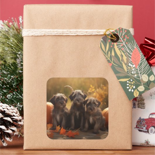 Drahthaar Pointing Griffon Puppy Herbst Quadratischer Aufkleber (Feiertag)