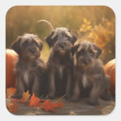 Drahthaar Pointing Griffon Puppy Herbst Quadratischer Aufkleber (Vorderseite)