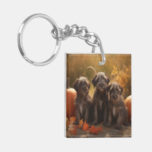 Drahthaar Pointing Griffon Puppy Herbst Schlüsselanhänger (Vorderseite links)