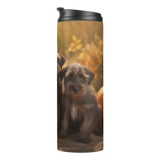 Drahthaar Pointing Griffon Puppy Herbst Thermosbecher (Nach rechts gedreht)