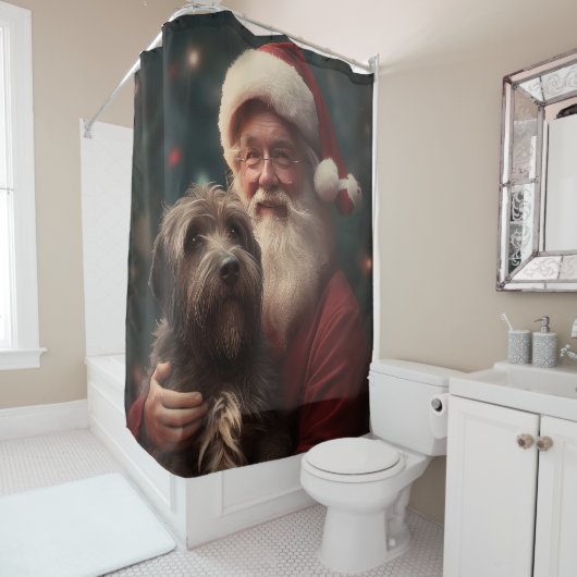 Drahthaar Pointing Griffon Santa Claus Weihnachten Duschvorhang (Beispiel)