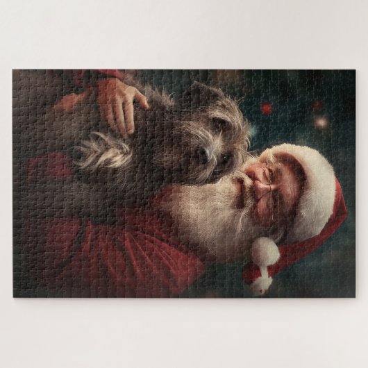 Drahthaar Pointing Griffon Santa Claus Weihnachten Puzzle (Horizontal)