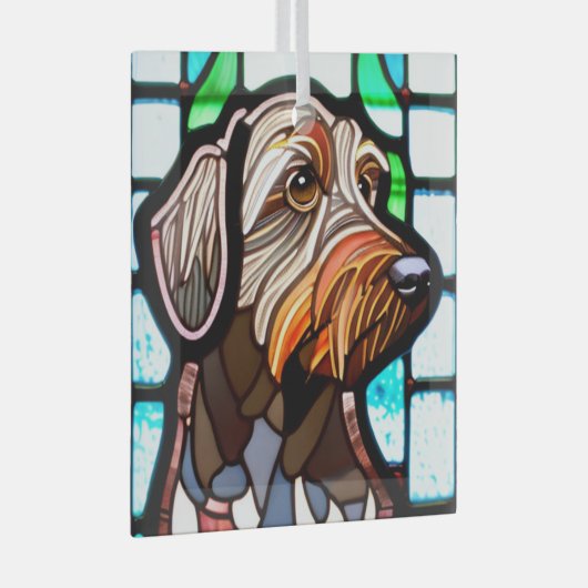 Drahthaar Pointing Griffon "Stached Glass" Ornament Aus Glas (Vorderseite Rechts)