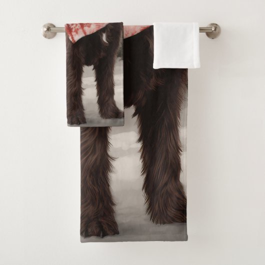 Drahthaar Pointing Hund im Schnee Weihnachten Badhandtuch Set (Insitu)