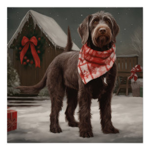 Drahthaar Pointing Hund im Schnee Weihnachten Poster
