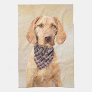 Drahthaar Vizsla Painting - Niedliche Hundekunst Geschirrtuch