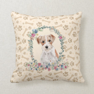 Drahthaare Jack Russell Dog Paw Print & Floral Kissen