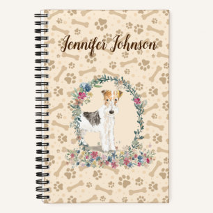 Drahthaarenfox Terrier Dog Paw Print & Floral Notizblock