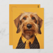 Drahthaarige Dachshung auf Gelb Postkarte (Vorne/Hinten)
