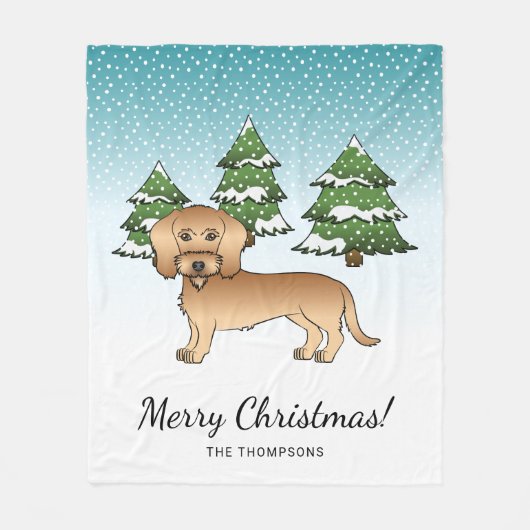 Drahthaarige Dackel im Winterwald Fleecedecke (Vorderseite)