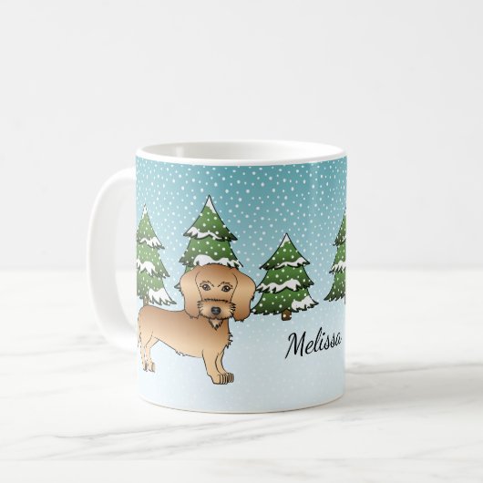Drahthaarige Dackel im Winterwald Kaffeetasse (Vorderseite Links)