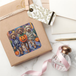 Drahthaarige Griffon-Halloween-Kostüme Quadratischer Aufkleber